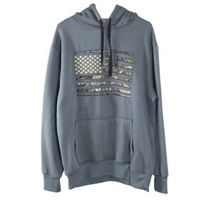 Mossy Oak Mens Camo American Flag Hoodie Gray Performance Sweatshirt L Patriot